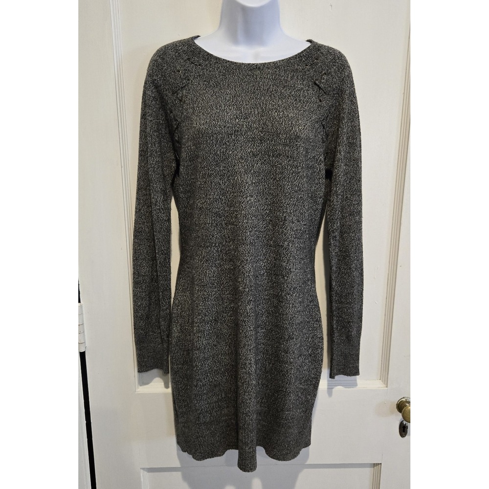 IZ BYER Women's Long Sleeve Lacing Detail Shoulder Heather Gray Sweater Dress XL